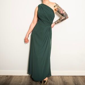 Bill Levkoff Deep Hunter Green One Shoulder Formal Dress